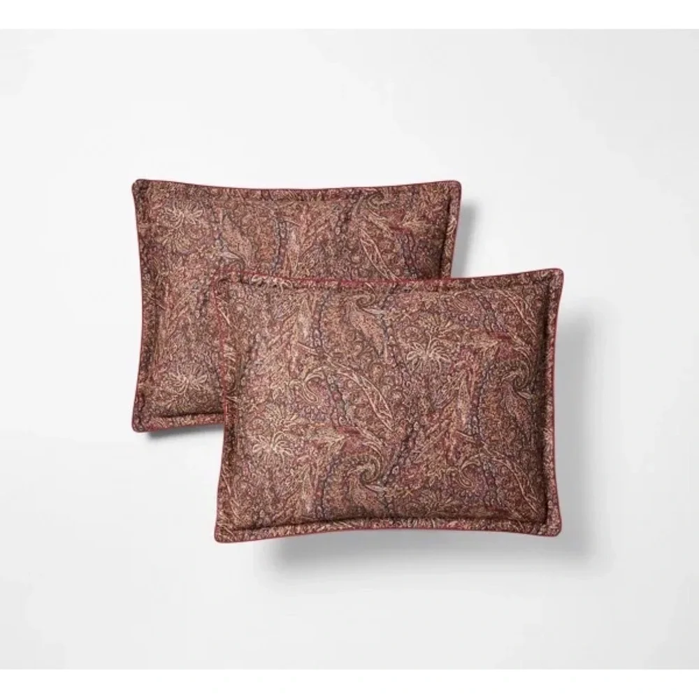 Ralph‎ Lauren Hallie Full/Queen Duvet Cover Set Tan Burgundy Paisley 3pc NEW